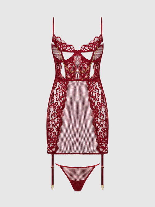 DEZI CURVY LACE & CHAIN CHEMISE LINGERIE SET IN PLUS SiZE
